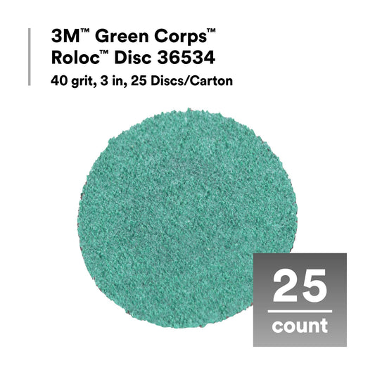3M 36535 3M Green Corps Roloc Disc, 36535, 60 grit, 3 in, 25 Discs
