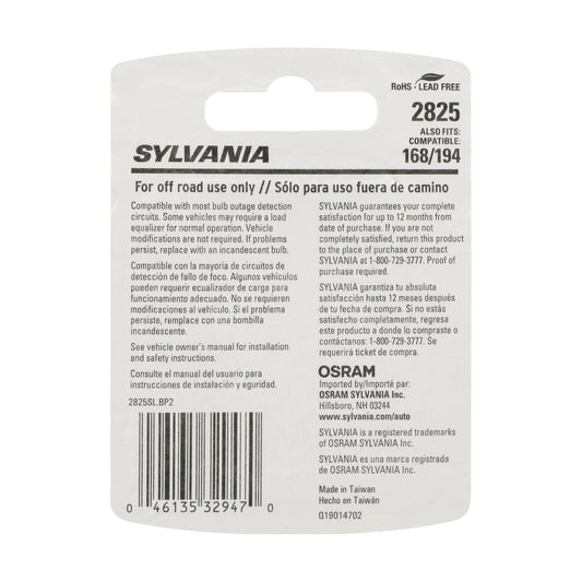 SYLVANIA 2825SL.BP2 SYLVANIA 2825 T10 W5W LED Mini Bulb, White, Interior Lighting, 2-Pack