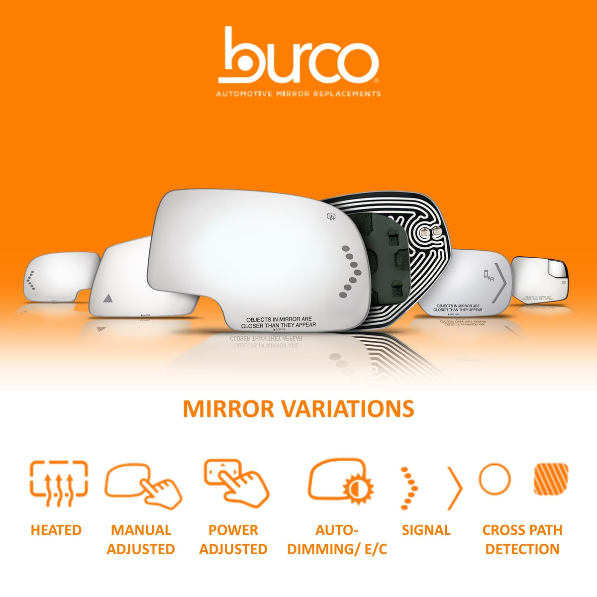 Burco 4109 Flat Driver Side Non-Auto-Dimming Power Mirror Glass, OEM# 8790648050, Fits Lexus RX330 2004-2006, RX350 2007-2009 and RX400H 2006-2008, EC Fit Over for Auto-Dimming Mirrors, Smooth Edges