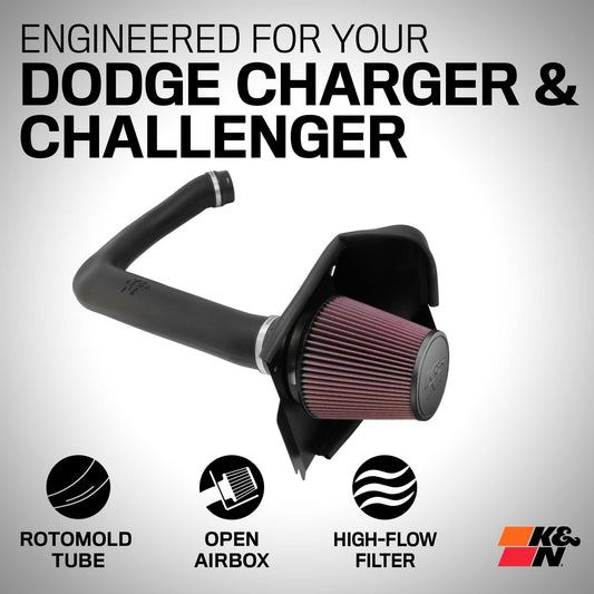K&N FILTER 63-1564 K&N Cold Air Intake System: High-Flow Air Filter, Increase Performance & Acceleration: Compatible with 2011-2023 CHRYSLER/DODGE, 300, 300C, Challenger, Charger, 63-1564