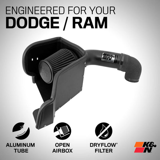 K&N FILTER 71-1561 K&N Cold Air Intake System: Dry-Flow Air Filter, Increase Performance & Towing: Compatible with 2009-2021 RAM/DODGE 1500 Classic, 1500, 2500, 3500, 71-1561