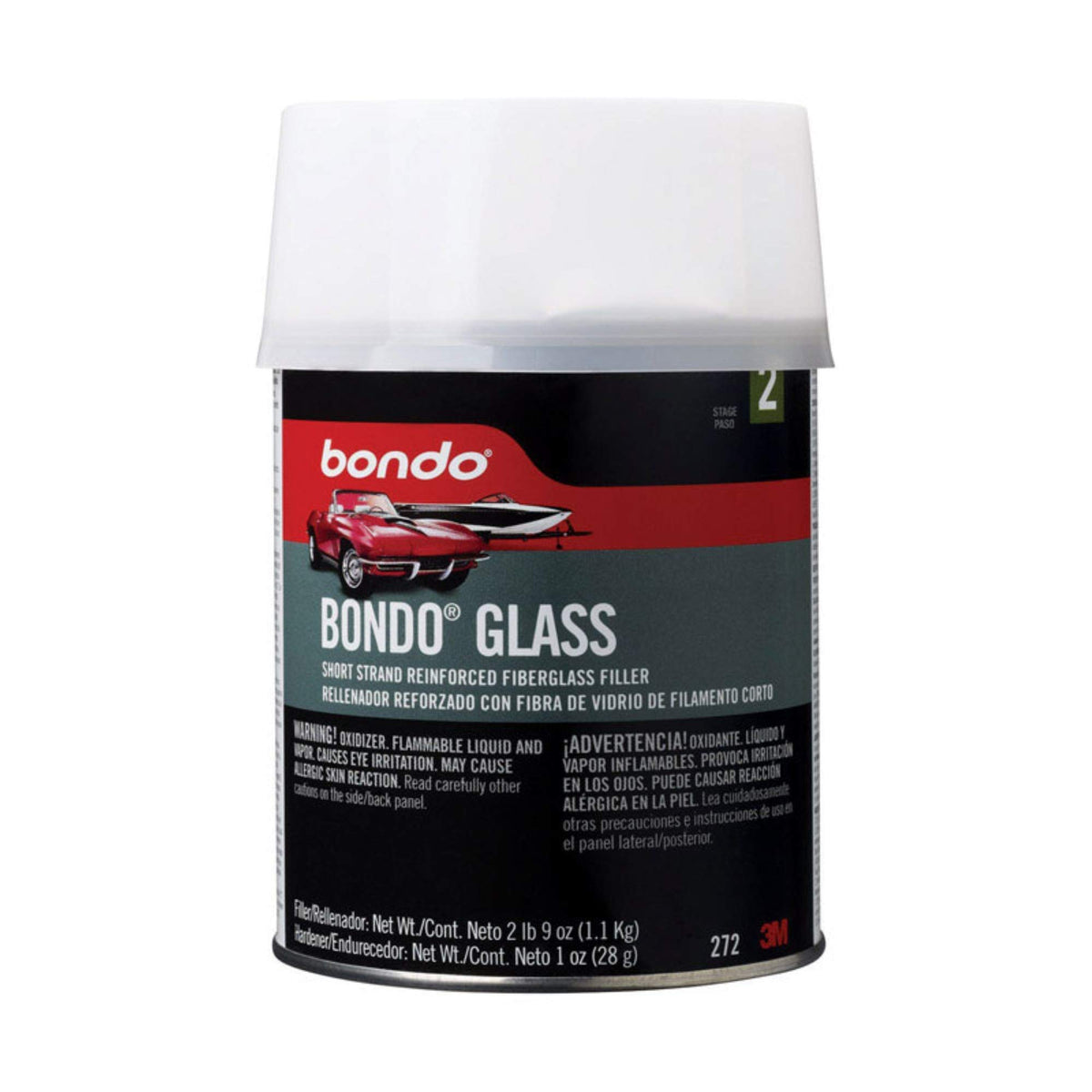 3M 272 Bondo Glass Short Strand Reinforced Fiberglass Filler,Stage 2, 2.56 Oz Filler and 1 Oz Cream Hardener