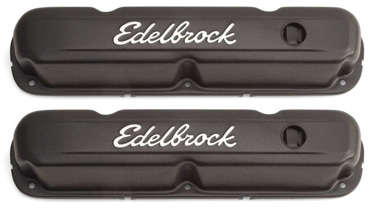 EDELBROCK 4473 Edelbrock 4473 Signature Series Valve Cover Chrysler 318-360 Low Profile Chrome w/Black Finish