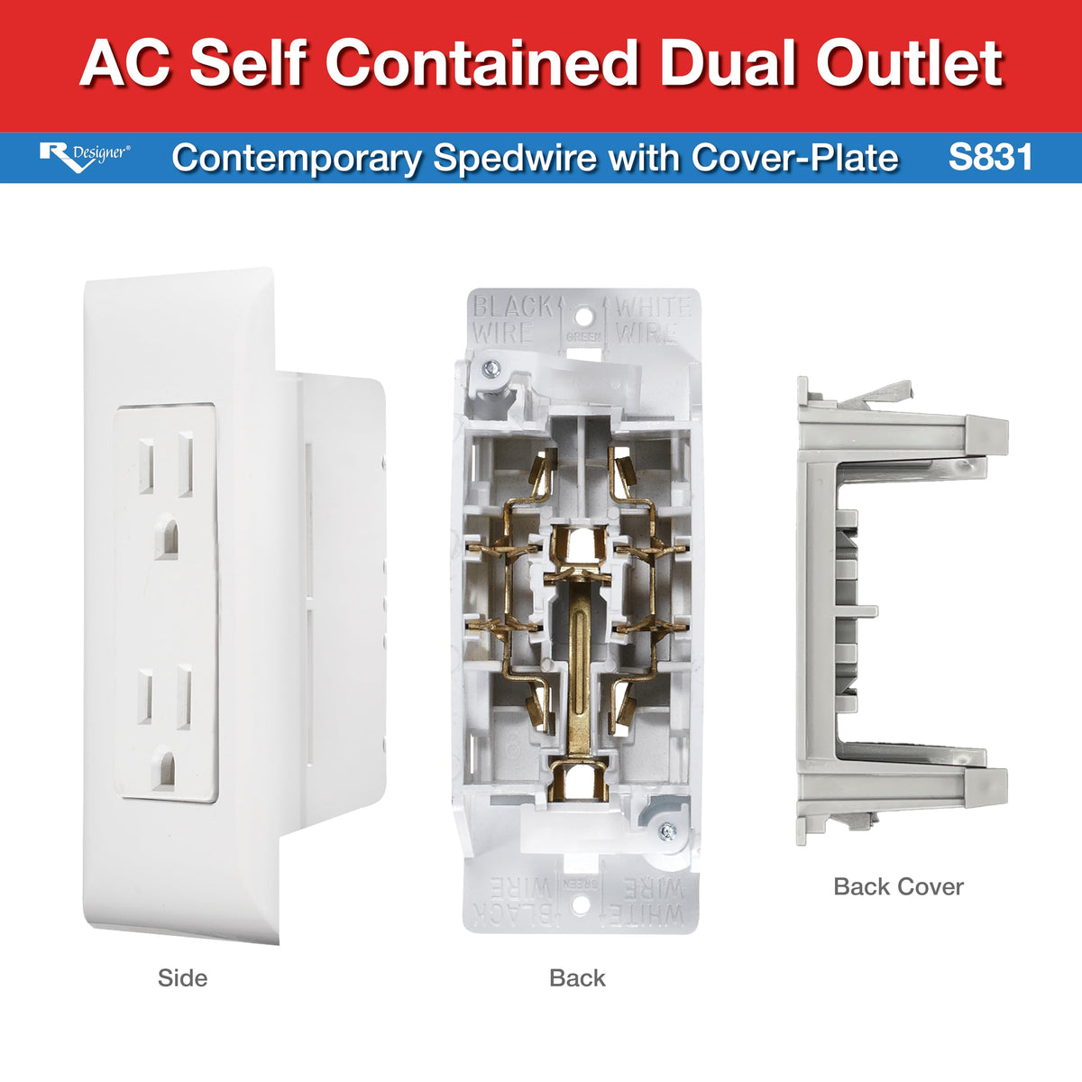RV DESIGNER S831 RV Designer S831 - Dual AC Outlet Speedwire with Cover Plate, White