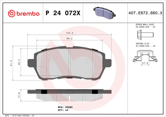 BREMBO P24072X Brembo P24072X BRAKE PAD