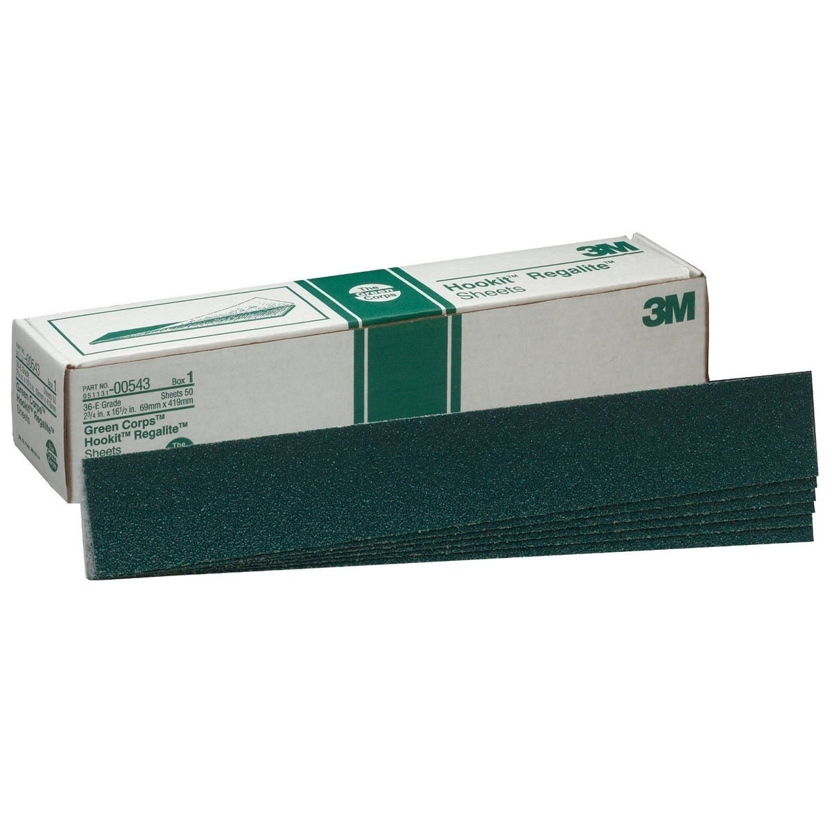 3M 00543 3M Green Corps Hookit Sheet, 36, 2-3/4 in x 16-1/2 in, 50 sheets per carton