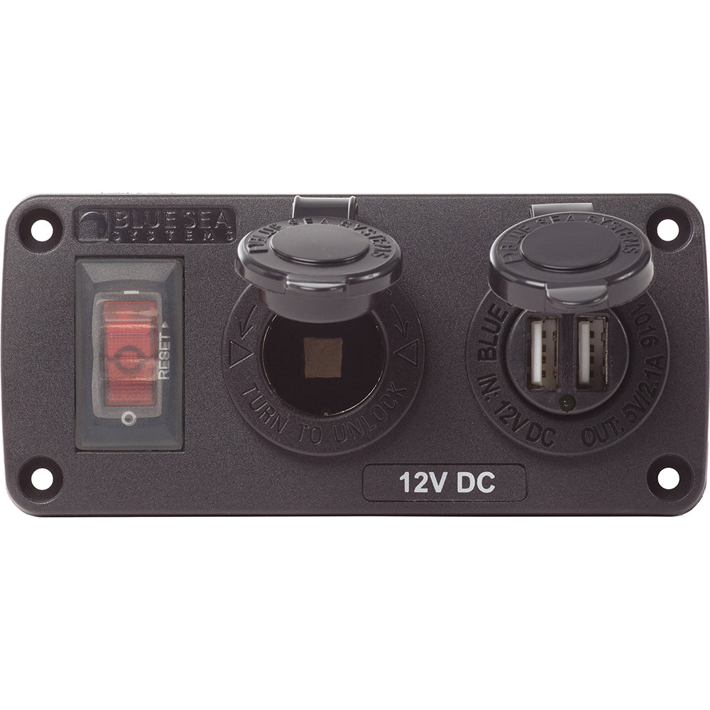 Blue Sea Systems 4363 Blue Sea 4363 Water Resistant USB Accessory Panels - 15A Circuit Breaker, 12V Socket, 2.1A Dual USB Charger
