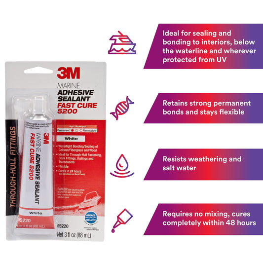 3M 05220 3M Marine Adhesive Sealant Fast Cure 5200 (05220) White, 3 fl oz Tube