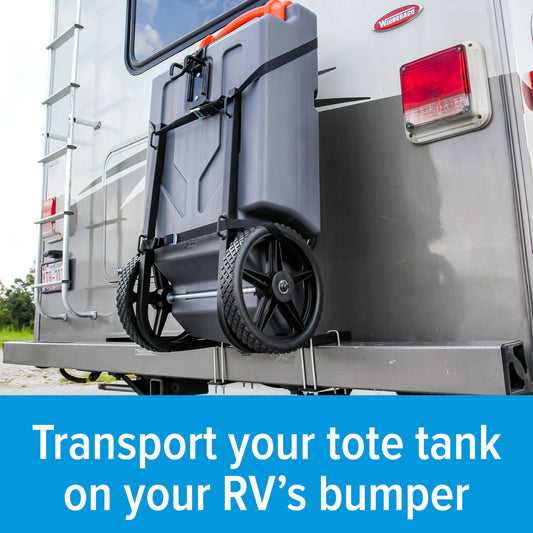 CAMCO 39010 Camco Rhino RV Bumper Mount Tote Tank Holder - Features a Powder-Coated Steel Construction, Heavy-Duty Straps, and Fits Both 4-inch and 4-1/2-inch Bumpers (39010)