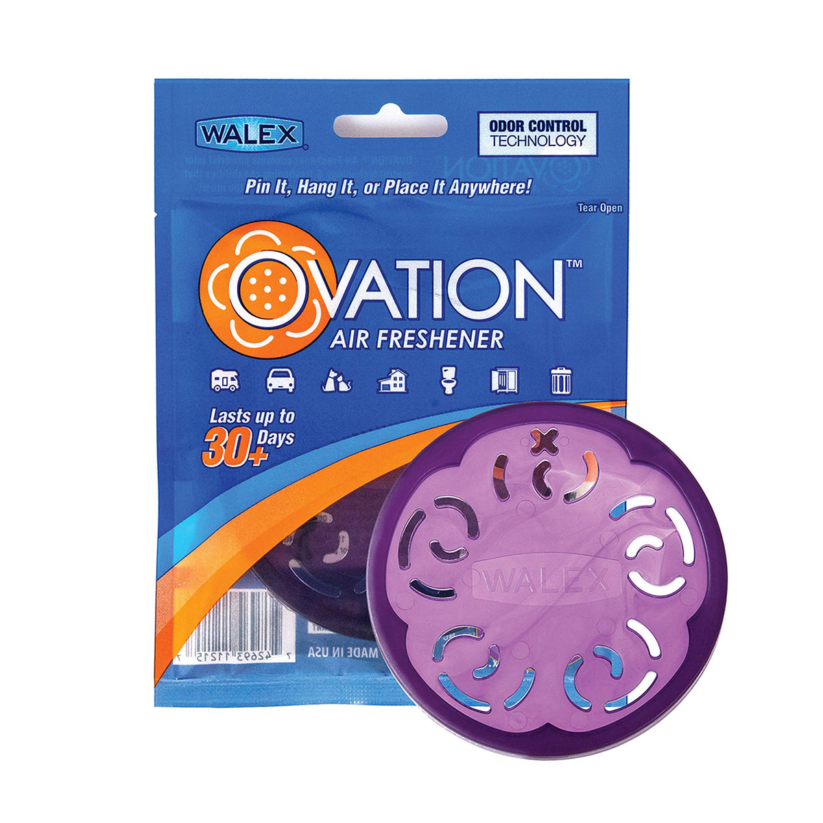 WALEX OVAFLAV1 Walex Ovation Portable Air Freshener Discs, Solid Odor Control Deodorizer for Toilets, RV Trailers, Boats, Cars, OVAFLAV1, Lavender, Pack of 1