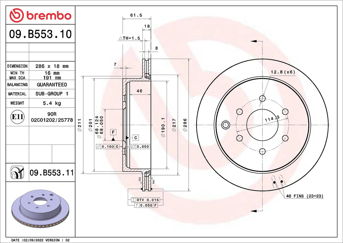 BREMBO 09B55310C02 Brembo Disc Brake Rotor 09.B553.10