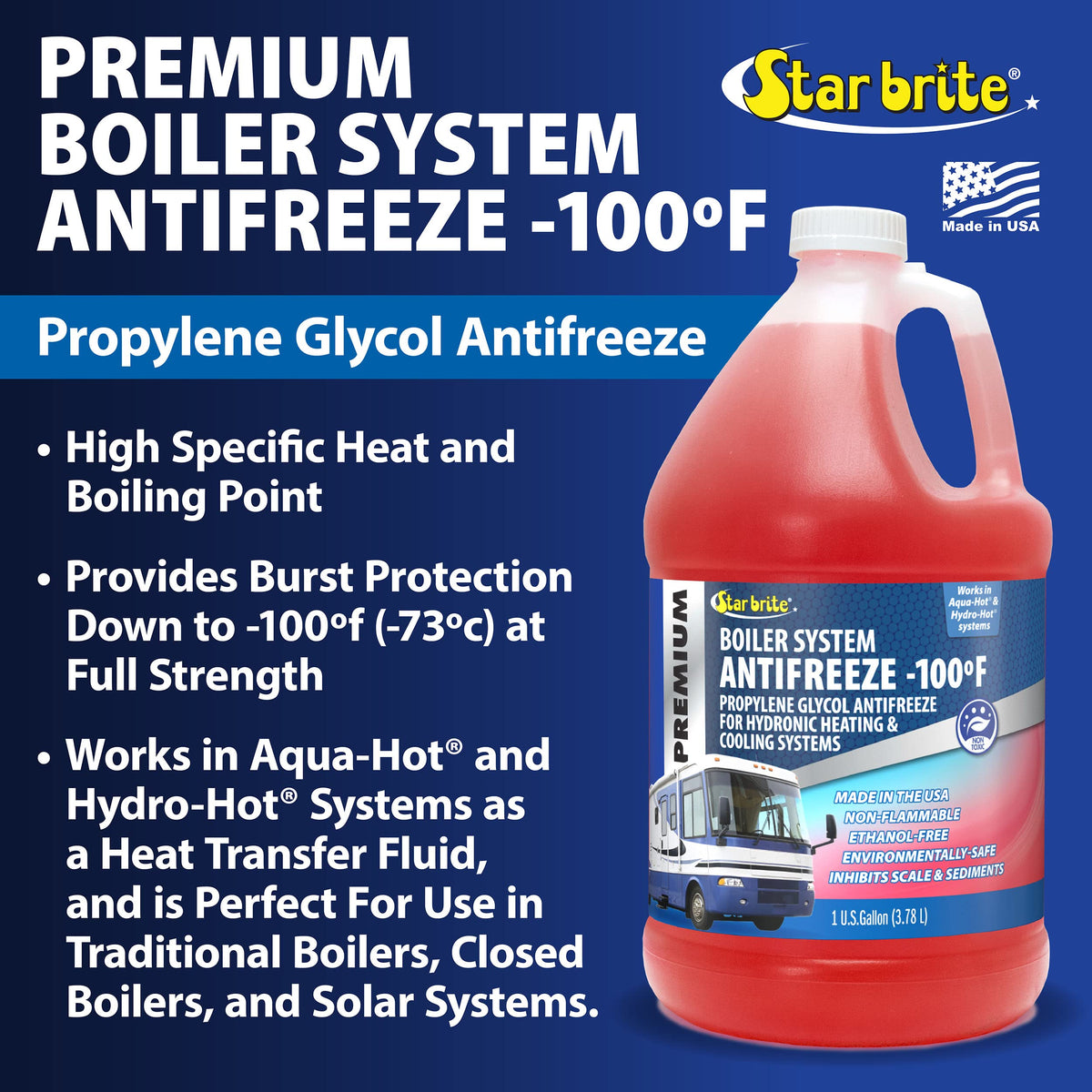 STAR BRITE 032700 STAR BRITE Premium -100° Boiler System Antifreeze - Propylene Glycol Heating & Cooling Fluid - Made in USA - 1 Gallon (032700)