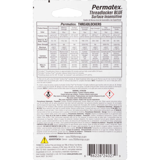 PERMATEX 24027 Permatex 24027 Surface Insensitive Threadlocker Blue, 6 ml