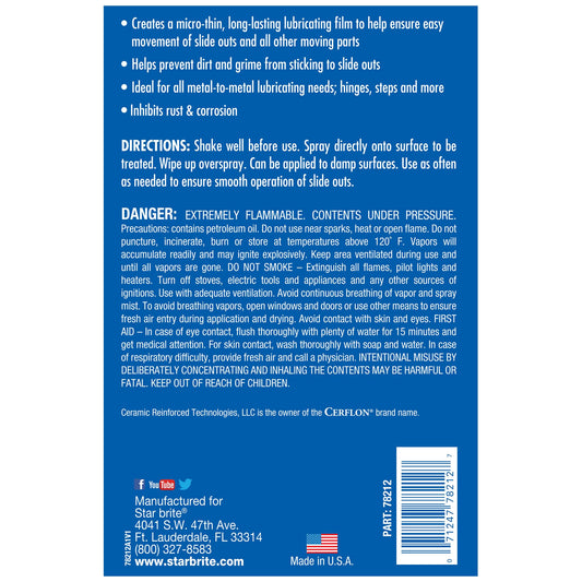 STAR BRITE 078212 STAR BRITE RV Slide-Out Lubricating Fluid with Cerflon - Ultra-Slick, Deep-Penetrating, Corrosion Preventive Spray for RV Slide Outs (078212)