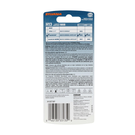 SYLVANIA H13ST.BP SYLVANIA H13 SilverStar Halogen Headlight Bulb, High or Low Beam, 1 Bulb