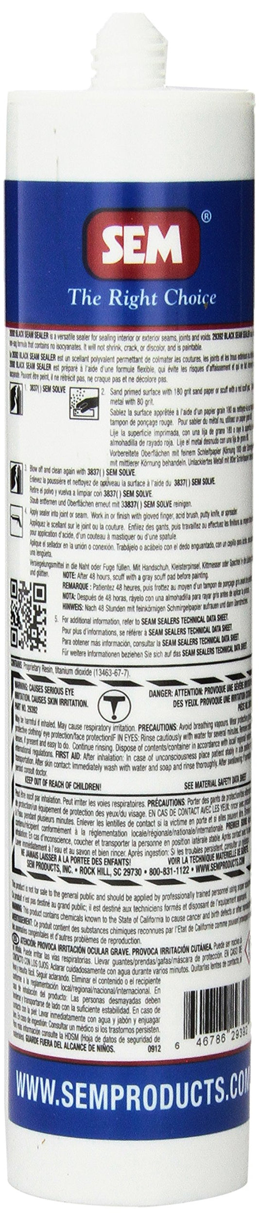 SEM PRODUCTS 29392 SEM 29392 Black Seam Sealer - 10.1 fl. oz.