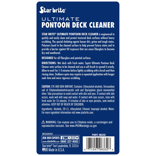 STAR BRITE 096332 STAR BRITE Ultimate Pontoon Deck Cleaner - Lift Dirt & Stains from All Carpets, Woven, Foam & Textured Surfaces - 32 OZ (096332)