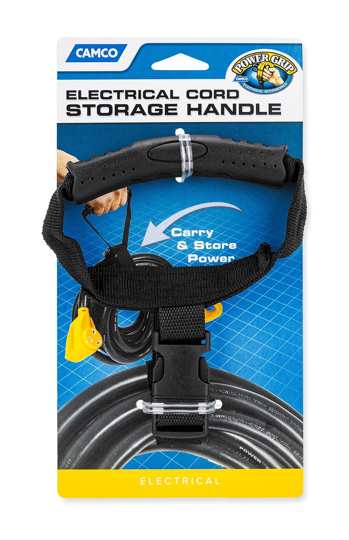 CAMCO 55001 Camco 55001 Durable Storage Strap with Carrying Handle for Electrical Cords- Neatly Organizes Wires, Extension Cords and More For Toting and Storing , Black
