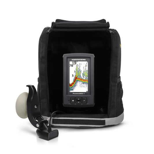 HUMMINBIRD 410170-1 Humminbird PiranhaMAX 4 Fish Finder with Transducer, Dual Beam Sonar, Portable Carrying Case