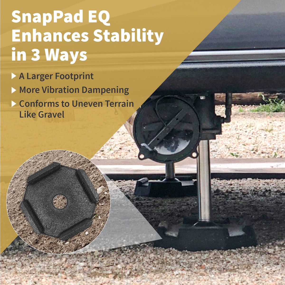 SNAPPAD EQ7SP4 SnapPad EQ Compact | Precise Fit for RV Jack Pads, Travel Trailers and Class B & C Motorhomes | Compatible with Major RV Brands & Leveling Systems | Pack of 4 for 7” Square Or 7.25” Round Jack Feet