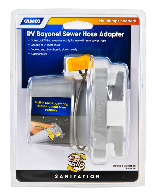 CAMCO 39173 Camco Easy Slip Straight Hose Adapter with Slip-Lock Rings - Securely Connects Your Sewer Hose to RV and Stores with Sewer in Standard 4" Bumper (39173)