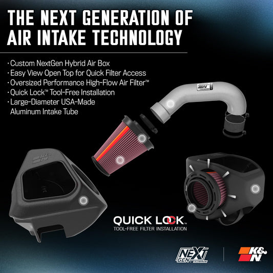 K&N FILTER 70-1578 K&N NextGen Aluminum Cold Air Intake System: High-Flow Cotton Filter: Compatible with 2019-2026 DODGE/RAM 1500; 70-1578