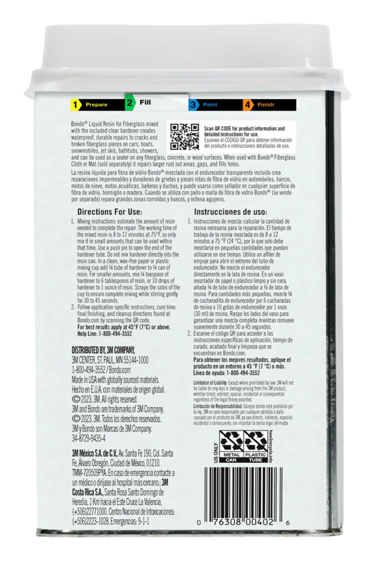 3M 402 3M Bondo Fiberglass Resin 28.7 US Fl oz Filler with 0.37 Fl oz Hardener, Stage 2, Waterproof Formula for Repairing, Resurfacing, or Rebuilding Metal, Wood, Fiberglass or Masonry Surfaces (00402)