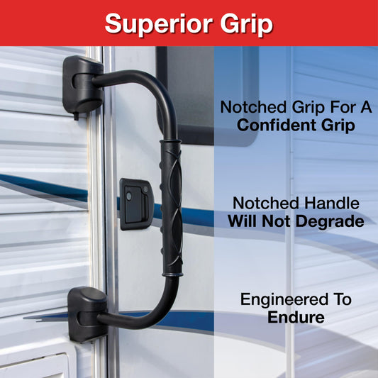 RV DESIGNER R222 RV Designer R222 GripSafe Handrail Assist - Locking Folding Aluminum Grab Handle with Notched Grip - Safe Entry Assist for RV Door - Easy Installation, 22 Inch, Black