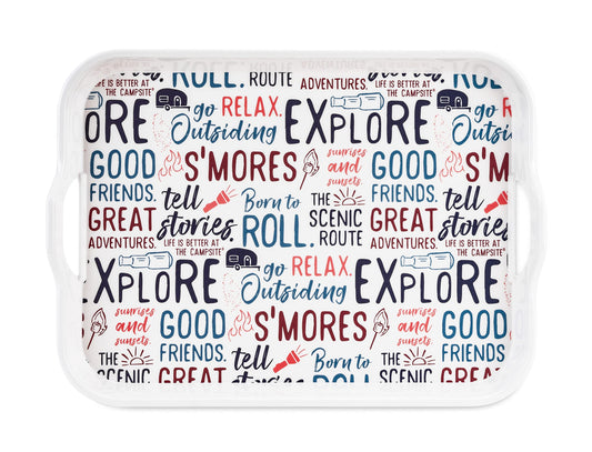CAMCO 53486 Camco Life is Better at the Campsite Melamine RV Serving Tray - Features Camping/RV Themed Design - Great for Kitchen Prep, Picnics, Grilling, and More - Serving Platter is Dishwasher Safe (53486)