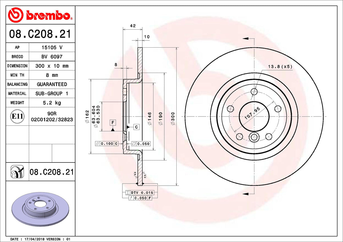 BREMBO 08C20821C02 Brembo Disc Brake Rotor 08.C208.21