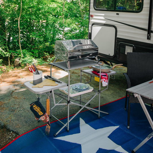 CAMCO 57293 Camco Olympian Deluxe Folding Portable Grill Table for Campsites, 57293