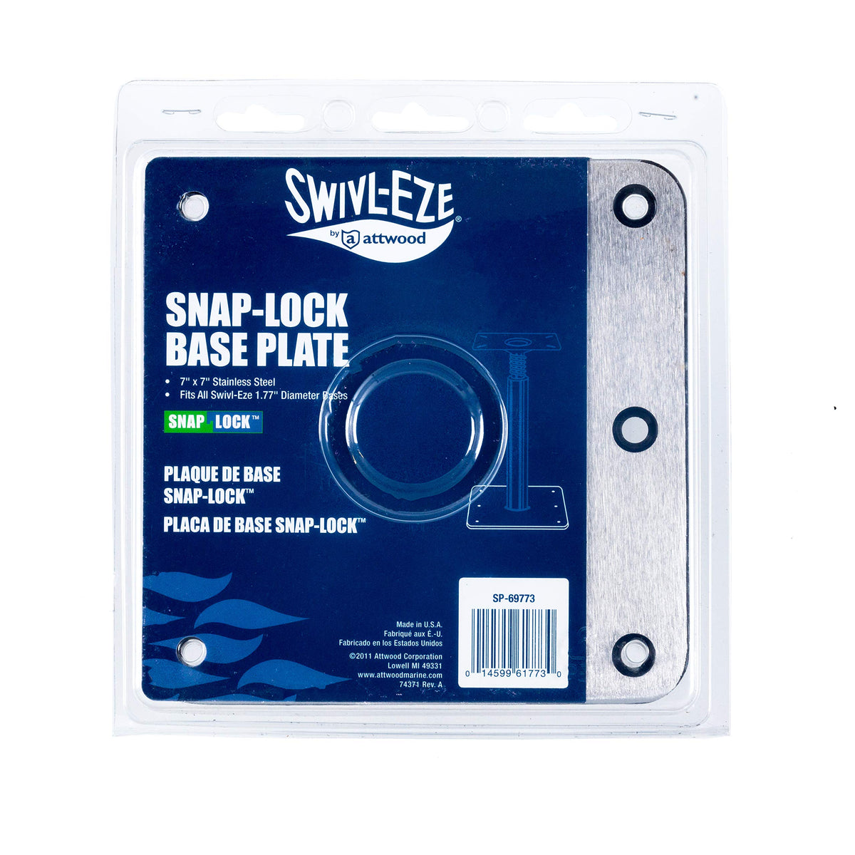 attwood 69773 Attwood Swivl-Eze Snap-Lock Seat Base Plate 1.77" Series Stainless Steel 7x7