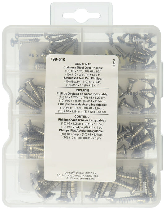 DORMAN 799-510 Dorman - Autograde 799-510 Sheet Metal Screw Stainless Steel Value Pack- 8 Sku's- 79 Pieces