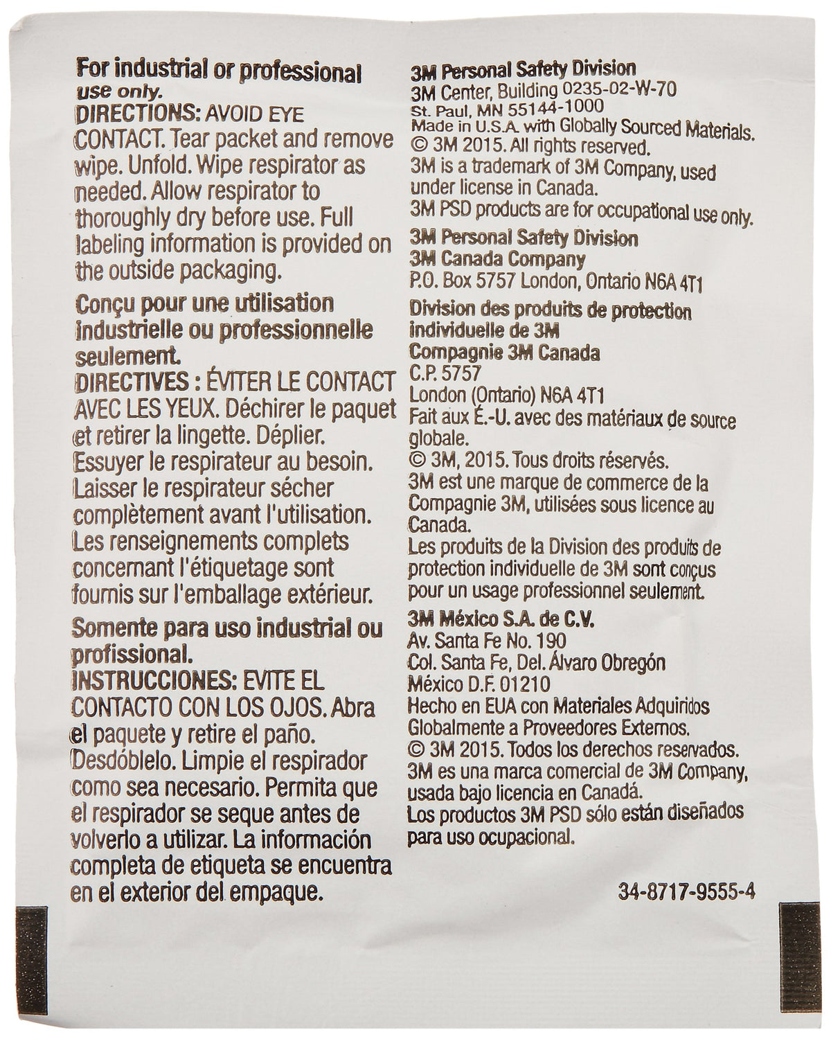 3M 07065 3M 50051131070658 504 Alcohol-Free Respirator Cleaning Wipes 504 (Pack of 100)