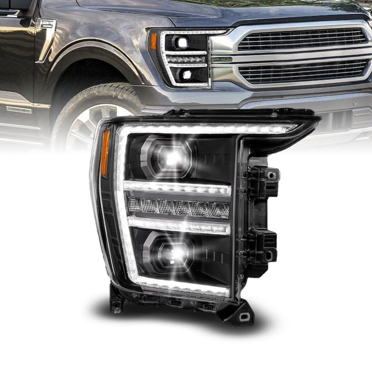AnzoUSA SS8492WFBK ANZO 111594-R - Passenger Side Black Light Tube Projector LED Headlight With DRL And Sequential Turn Signal