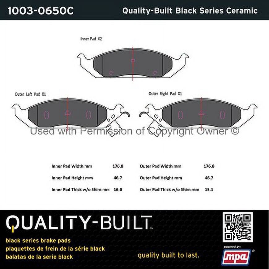 MPA Mpa Electrical 1003-0650C Quality Built Black Series Ceramic Brake Pads W/