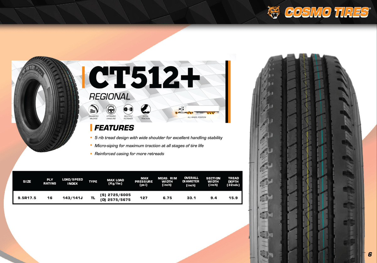 Cosmo CT512+ 9.5R17.5 tire