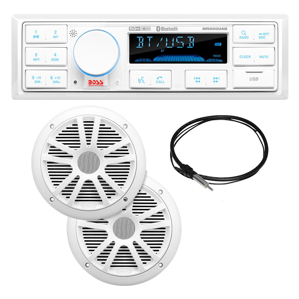 Boss Audio MCK500WB.6 Boss Audio MCK500WB.6 Kit w/MR500UAB, 2 MR6W Speakers, MRANT10 Antenna, &amp; White Remote