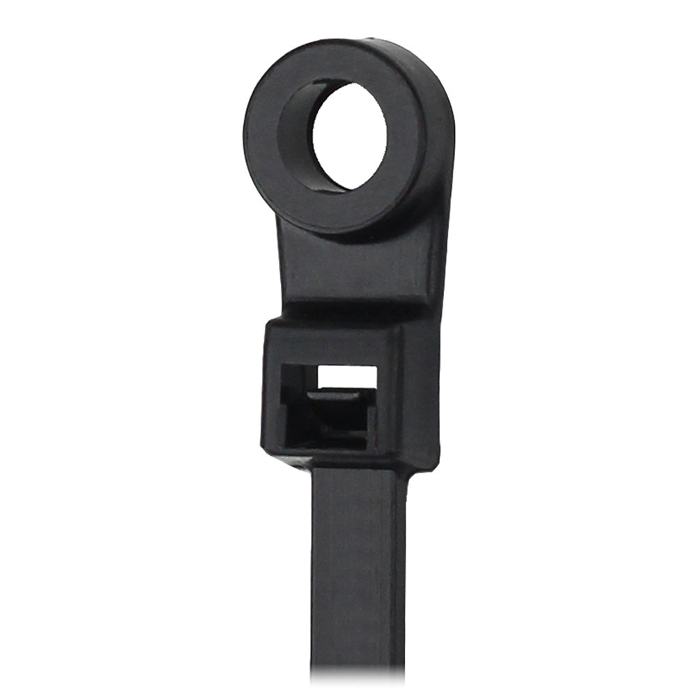 Pacer CTMR4S-100BK Pacer 15" Cable Tie w/Mounting Ring - Black - 50lb Tensile Strength - 4" Bundle Diameter - 100 Piece Bag