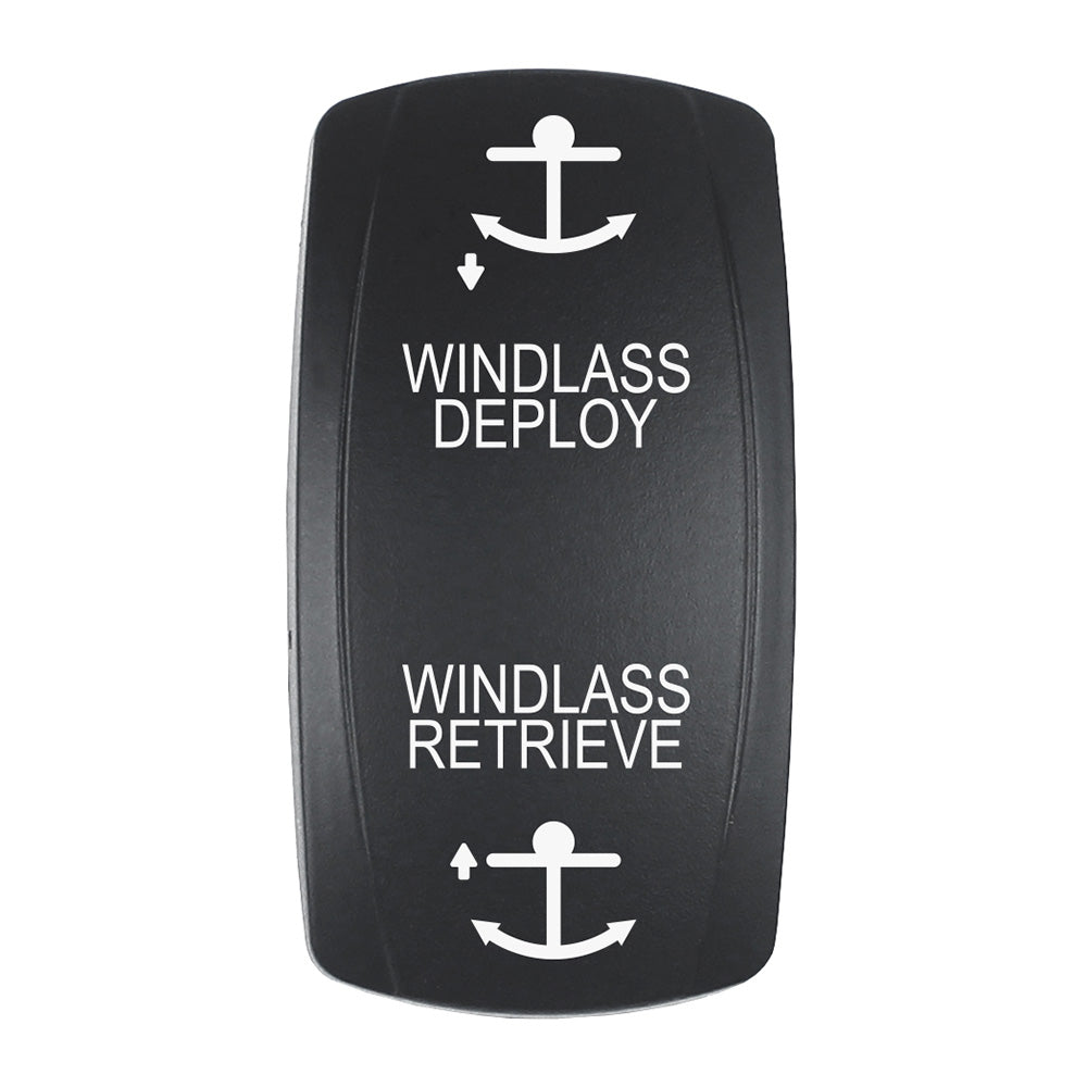 Pacer EV2LE-WND Pacer Actuator - 'WINDLASS DPLY/RTRV' f/V Series Contura Switches - Black - Laser Etched (Top/Bottom Light)