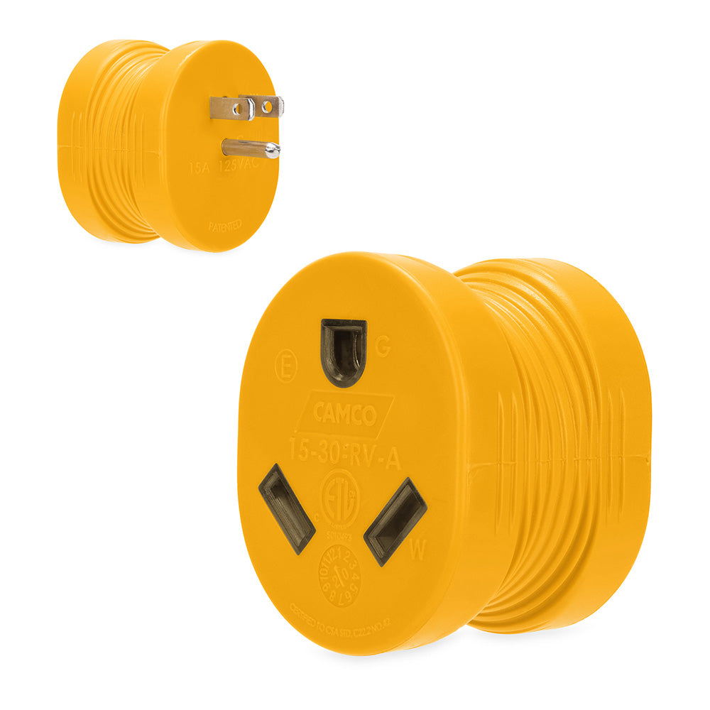 Camco 55223 Camco Power Grip RV Adapter - 15Amp Male/30Amp Female