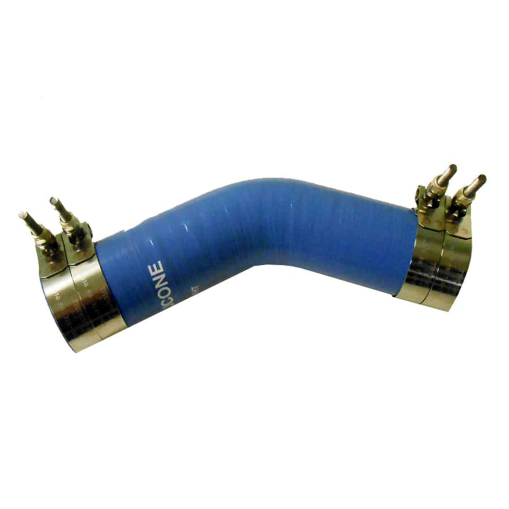 Trident Marine 242V2120-S/S Trident Marine 2-1/2" ID 45&deg; Blue Silicone Molded Wet Exhaust Elbow w/4 T-Bolt Clamps