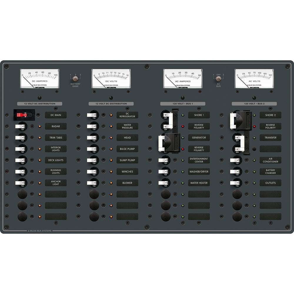 Blue Sea Systems 8086 Blue Sea 8086 AC 3 Sources +12 Positions/DC Main +19 Position Toggle Circuit Breaker Panel - White Switches
