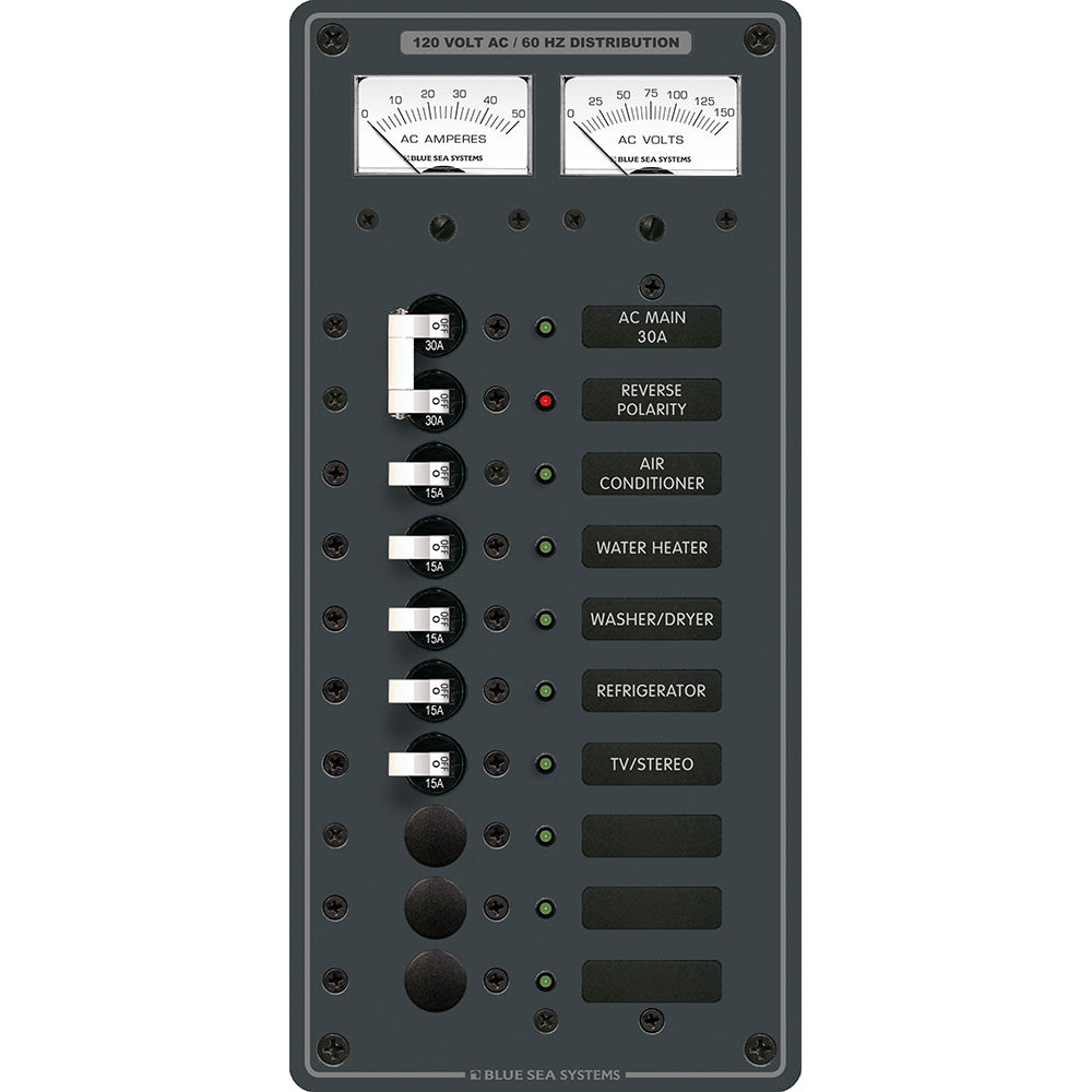 Blue Sea Systems 8074 Blue Sea 8074 AC Main +8 Positions Toggle Circuit Breaker Panel - White Switches