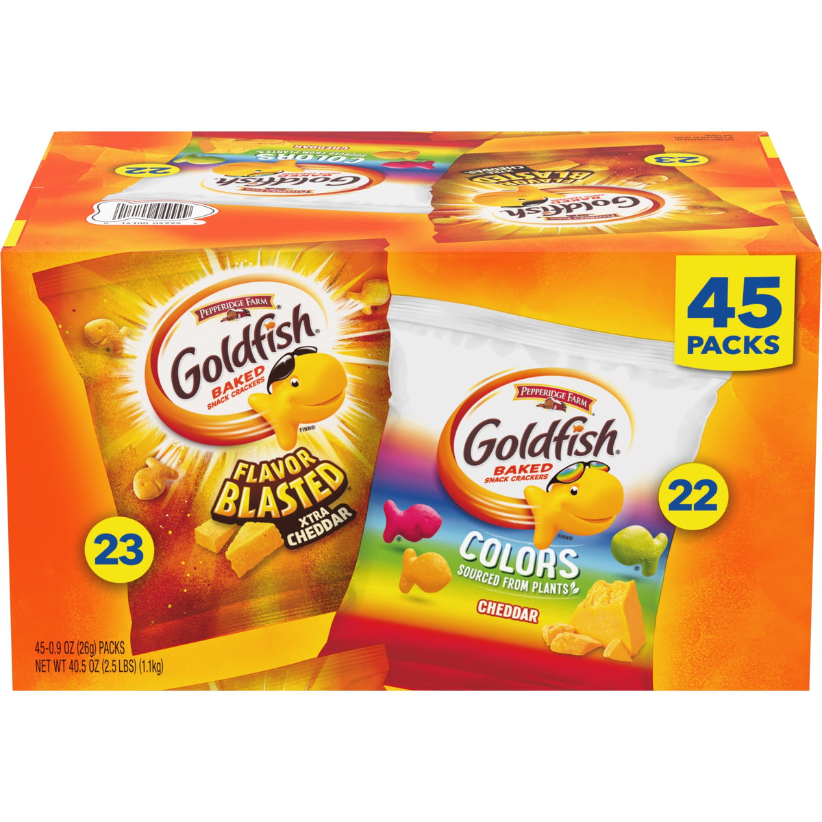 Goldfish Goldfish Crackers Variety Pack, Cheddar Colors & Flavor Blasted Xtra Cheddar, 45 Count