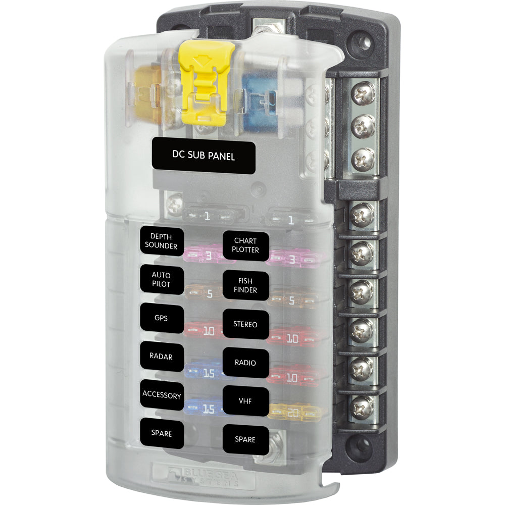 Blue Sea Systems 5026 Blue Sea 5026 ST Blade Fuse Block w/Cover - 12 Circuit w/Negative Bus