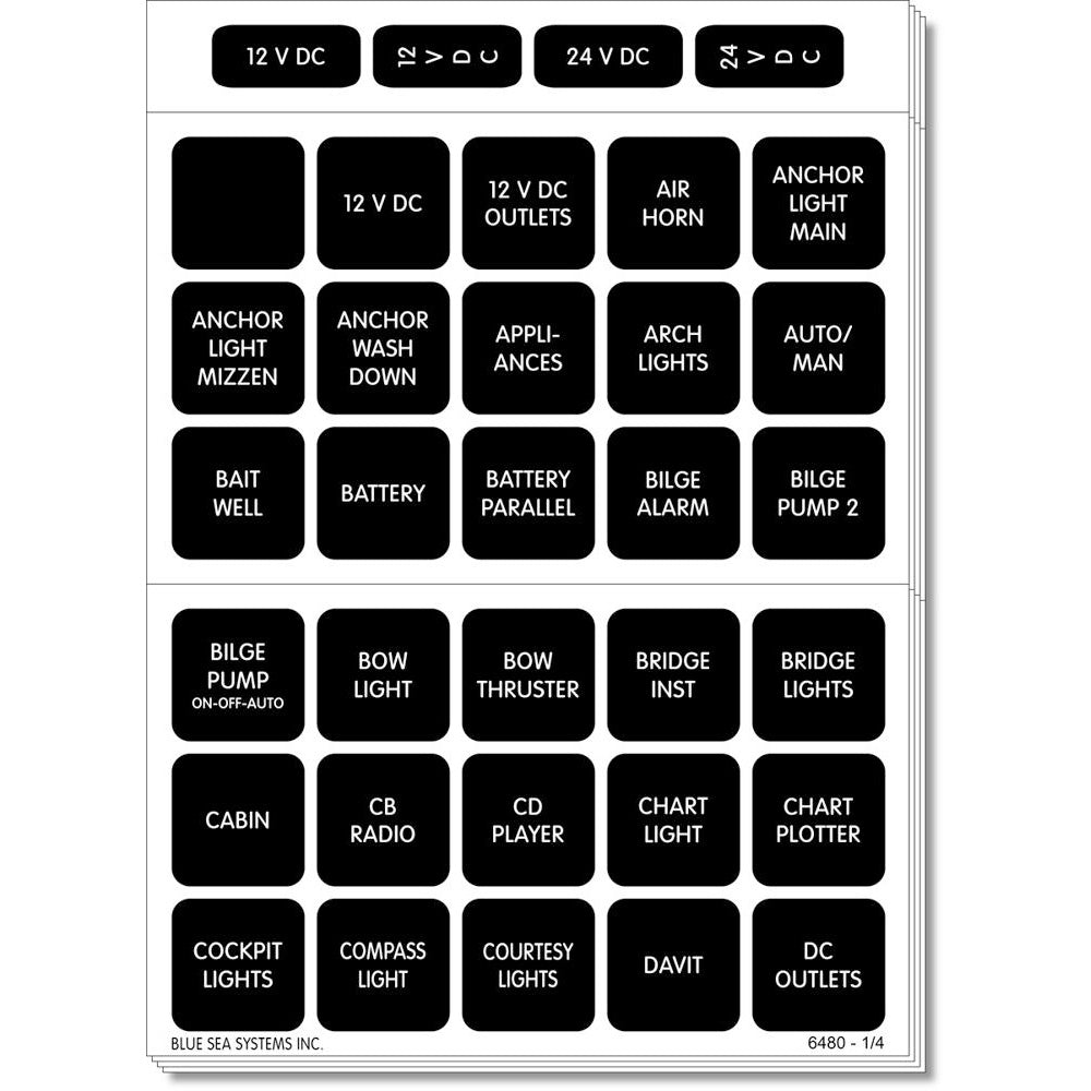 Blue Sea Systems 4218 Blue Sea 4218 Square Format Label Set for Battery Management Panels - 30