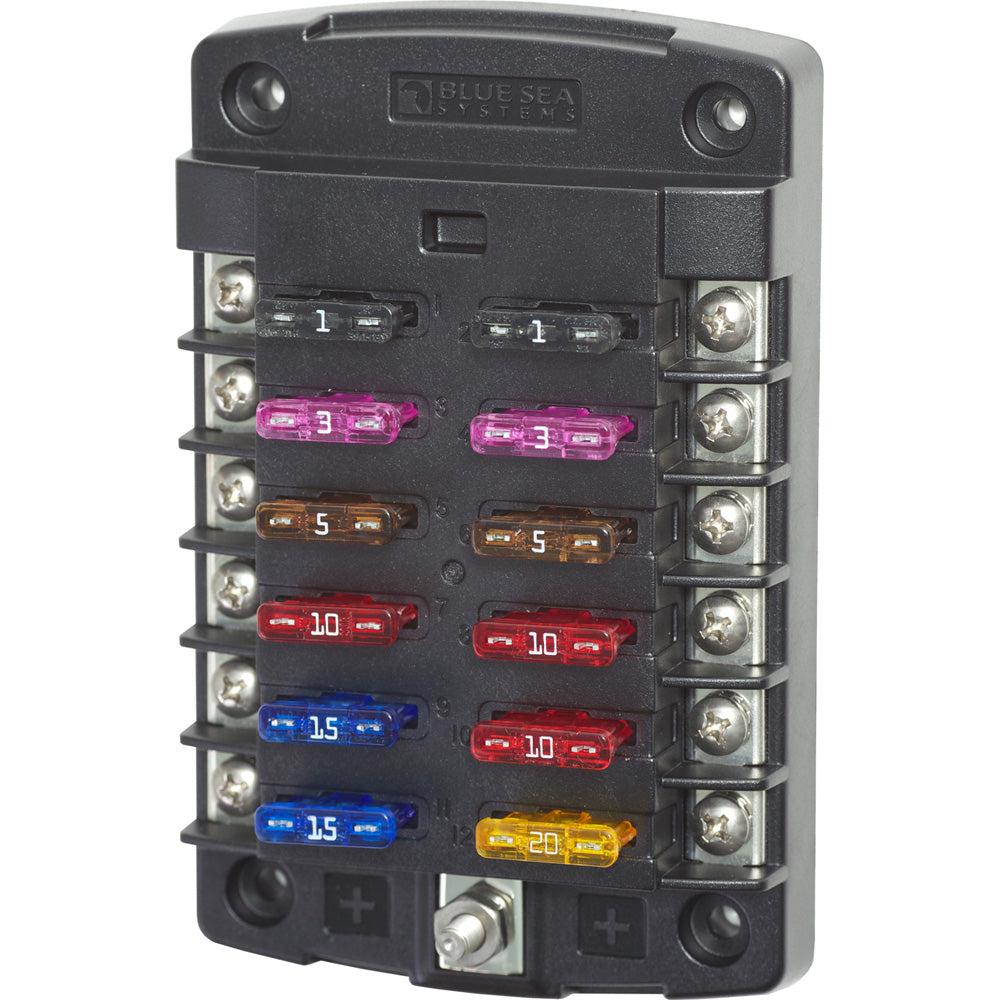 Blue Sea Systems 5034 Blue Sea 5034 ST Blade Fuse Block w/out Cover - 12 Circuit w/out Negative Bus