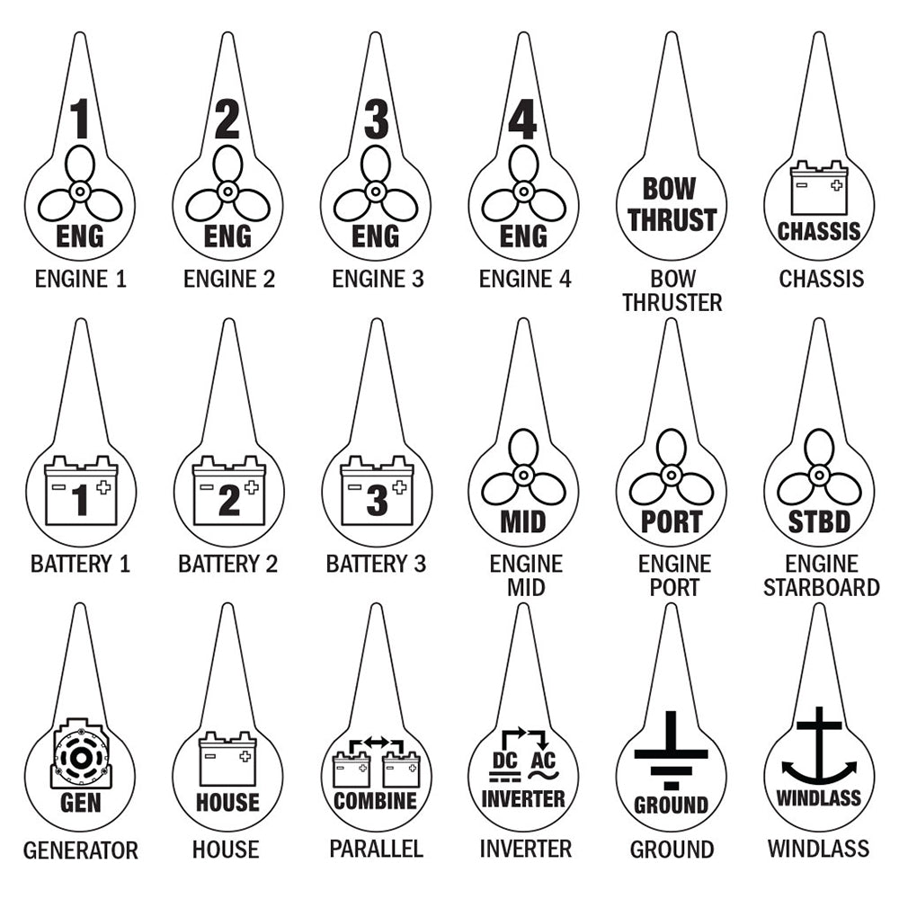 Blue Sea Systems 7902 Blue Sea 7902 Icon Circuit Identification Label Kit for Battery Switches