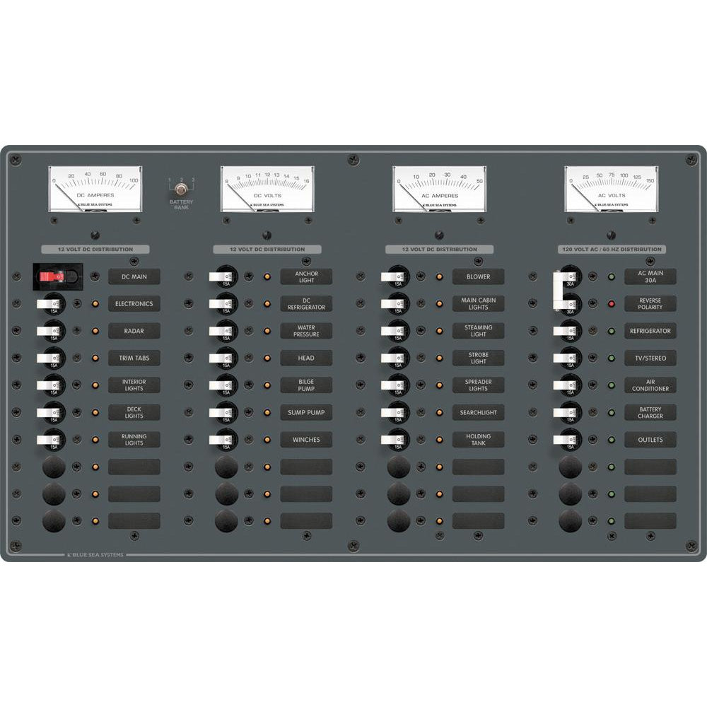 Blue Sea Systems 8095 Blue Sea 8095 AC Main +8 Positions / DC Main +29 Positions Toggle Circuit Breaker Panel (White Switches)